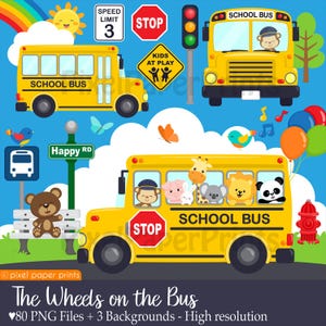 School Bus Clip art- Clip Art - School Bus Graphics - Printable - Digital - Instant Download - PNG - Sublimation graphics - Digital Stickers