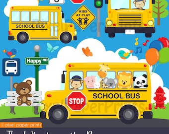 School Bus Clip art- Clip Art - School Bus Graphics - Printable - Digital - Instant Download - PNG - Sublimation graphics - Digital Stickers
