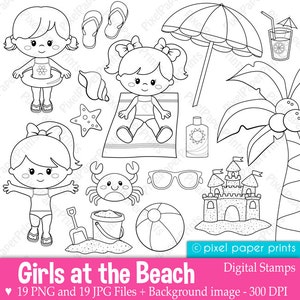 Girls at the Beach Digital Stamps image 1