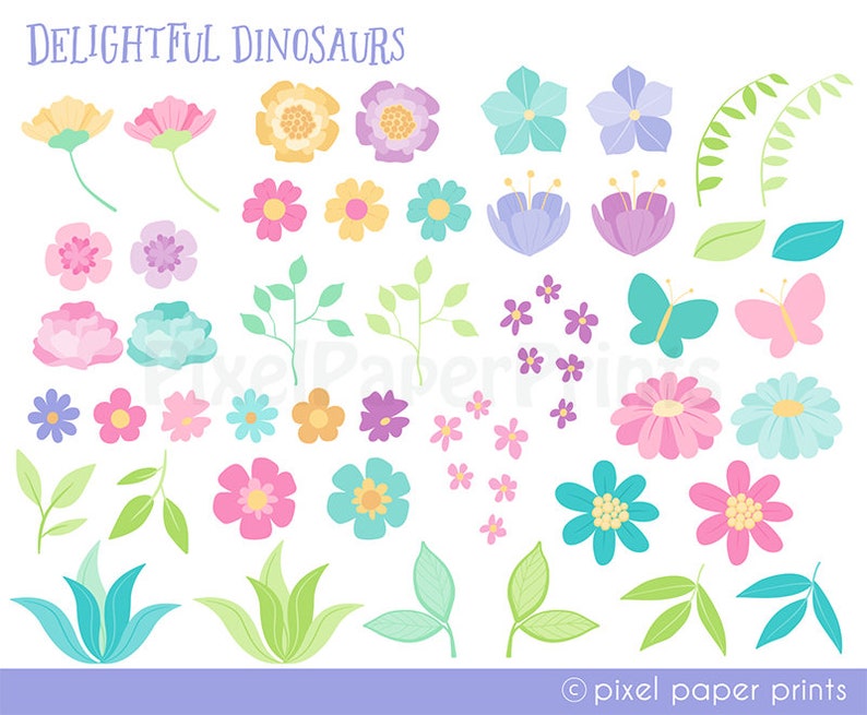 Delightful Dinosaurs Dinosaurs for Girls Clip Art and Digital Paper Set Dino Girls Digital Download Cute dinosaur graphics image 5