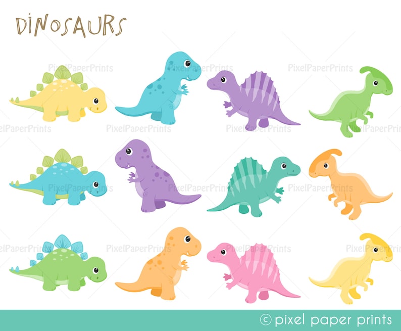 Baby Dinosaurs Clip Art Pastel Colors Clipart and Digital paper set Dinosaur Clip art Digital download image 3