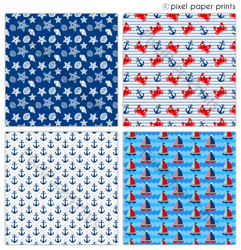 Nautical Digital Paper - Sailor - Nautical patterns image 2