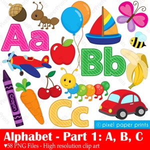 Alphabet Clipart  Part 1 - ABC clip art - School clip art - Digital Download