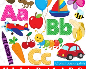 Alphabet Clipart  Part 1 - ABC clip art - School clip art - Digital Download