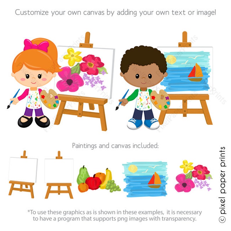 Art Clip Art Art Supplies Clipart Artist Kids Art Class Graphics Digital Art Printable Graphics for party, crafts, teachers & more image 4