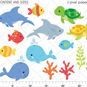 Sea animals clipart Sea animals NEUTRALS Clip art and digital paper set Digital download image 4