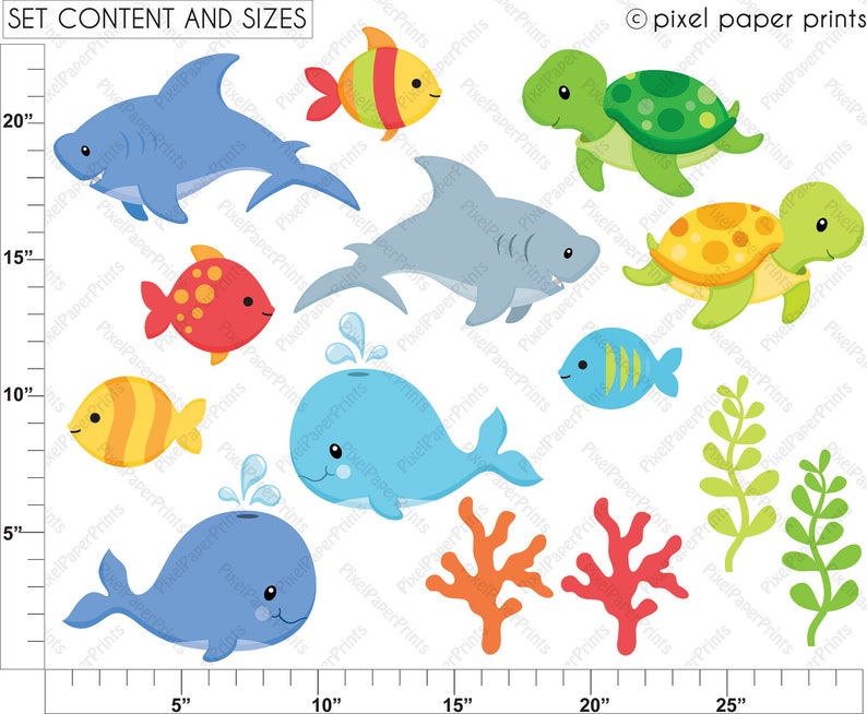 Sea animals clipart Sea animals NEUTRALS Clip art and digital paper set Digital download image 4