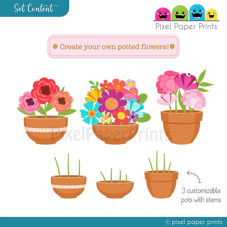 Flower Clipart Fresh Flowers Floral Clip art and Printable Papers Digital Instant download Colorful Flowers Digital stickers image 4