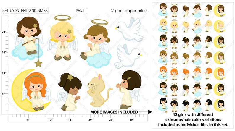 Angel Girls Digital paper and clip art set Digital Download image 2