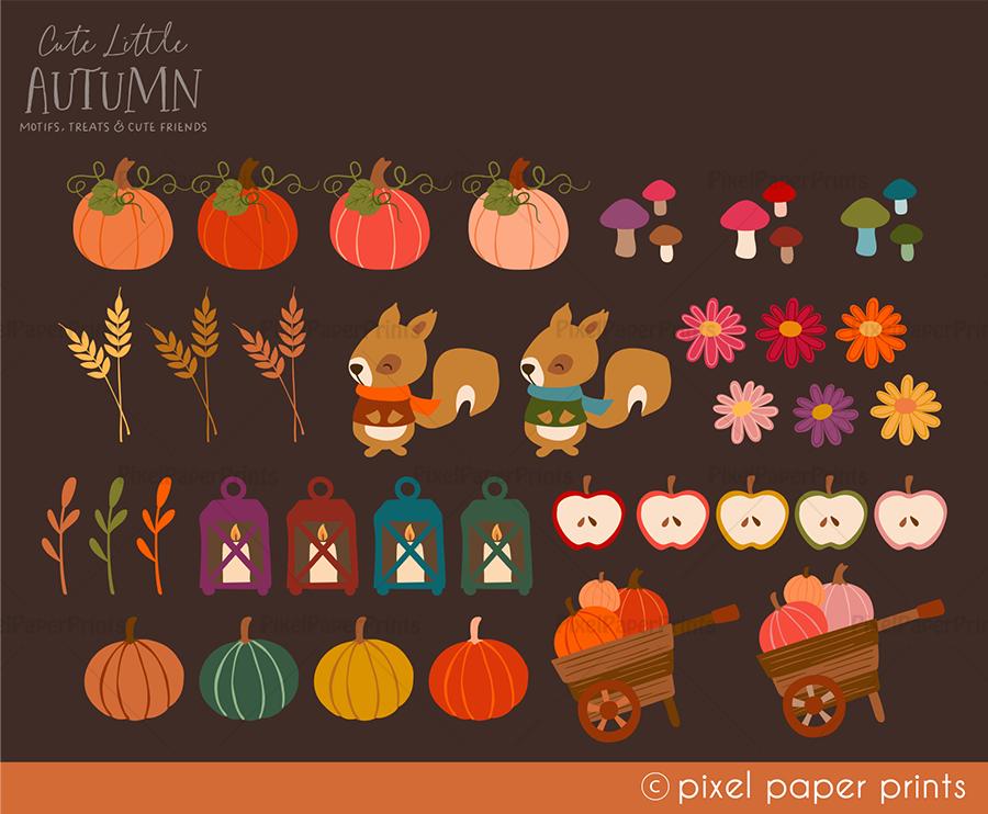 Fall Clip Art - Cute Little Autumn Motifs and Cute Animals - Hygge ...