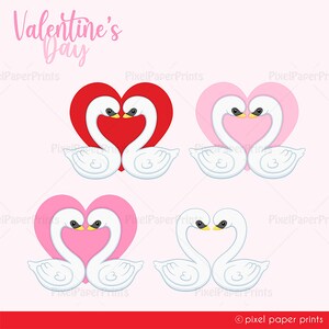 Valentine's Day Clip Art Cute Love Bear, Swans and Hearts Digital Download PNG Files Printable High Resolution image 3