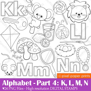 Alphabet Digital Stamps  Part 4 - KLMN clip art - School clipart