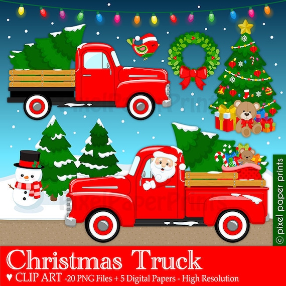 Christmas Truck - Christmas clipart - Digital Il_570xn