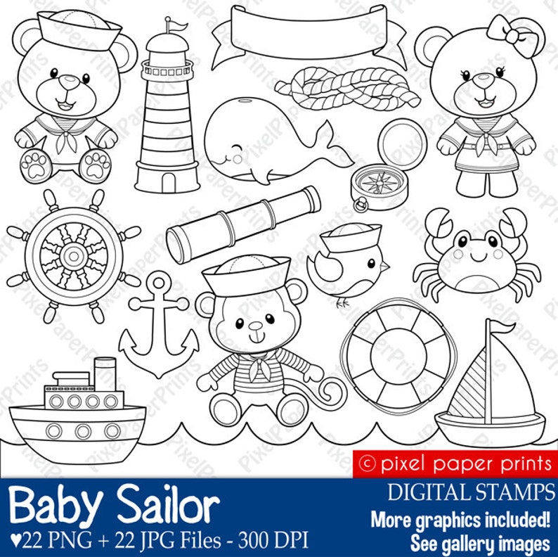 Baby Sailor Stamps Digital Stamps Clip Art Etsy