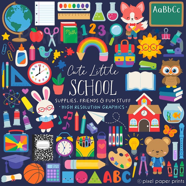 School PNG - Cute Little School Clipart - Over 250 graphics - School supplies - Bulletin Board - Back to school - Digital Download