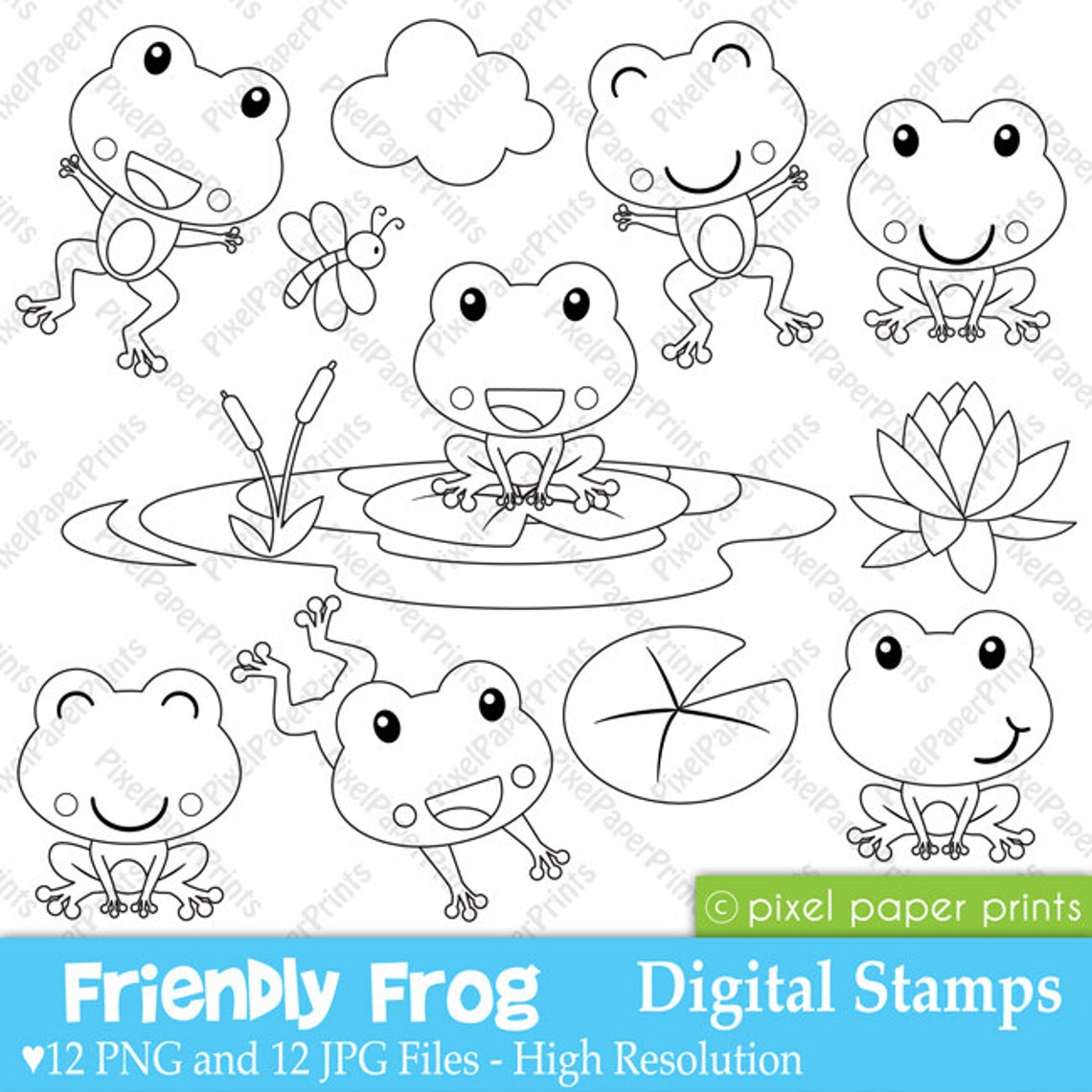 Friendly Frog Digital Stamps Etsy UK
