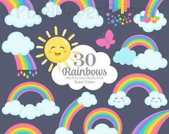 Just Rainbows - Sweet colors - Clipart for commercial use - Clip art - Rainbow Digital stickers - Digital Download