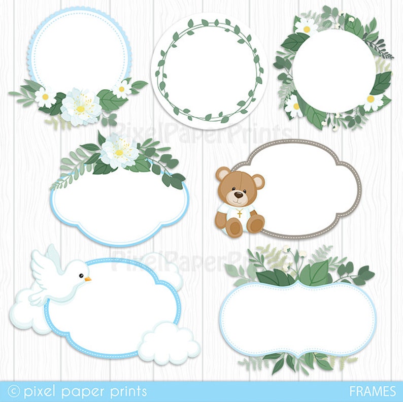 Baptism Clip Art BLUE Toolkit for designers Christening clipart Baby boy Over 80 elements included Digital Download Printable image 3