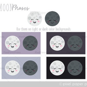 Cute Moon Phases Digital Download Moon Clip Art Moon cycle clipart Digital stickers Instant download image 4