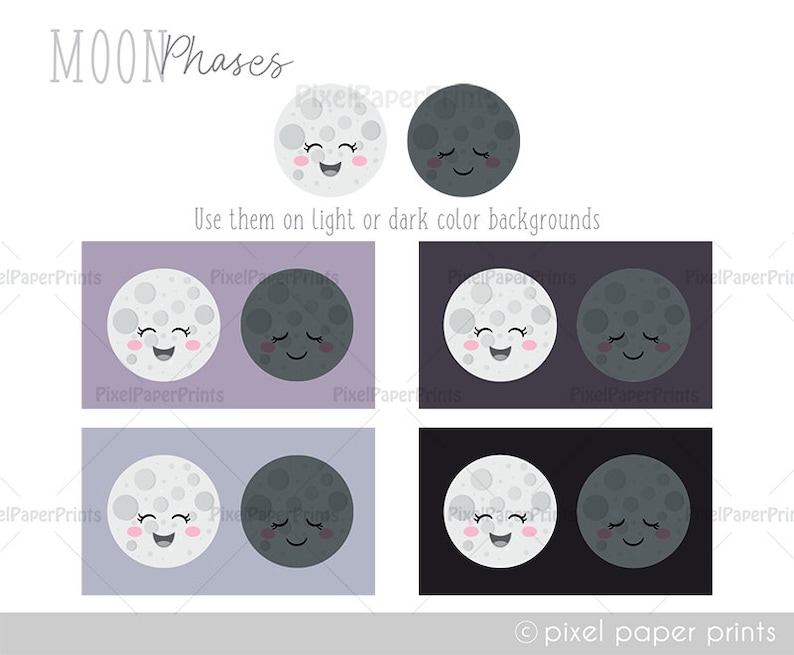 Cute Moon Phases Digital Download Moon Clip Art Moon cycle clipart Digital stickers Instant download image 4