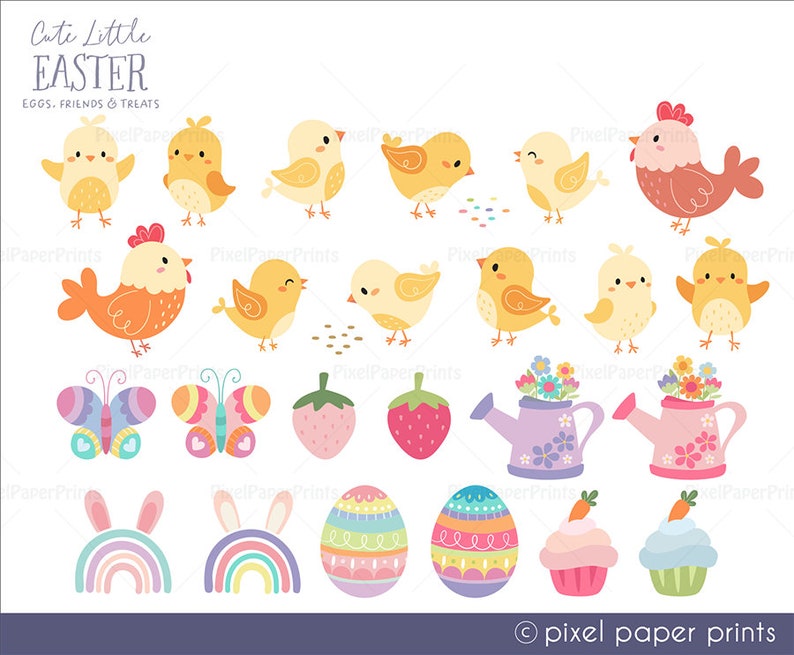 Easter Clipart Cute Little Easter Over 200 Easter graphics Clip art set Digital Download PNG Format image 3