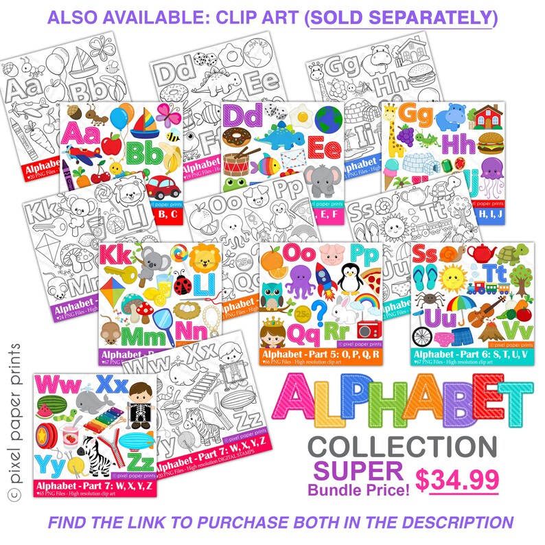 Complete Alphabet Clipart Bundle | Black & White Pngs From A to Z ...