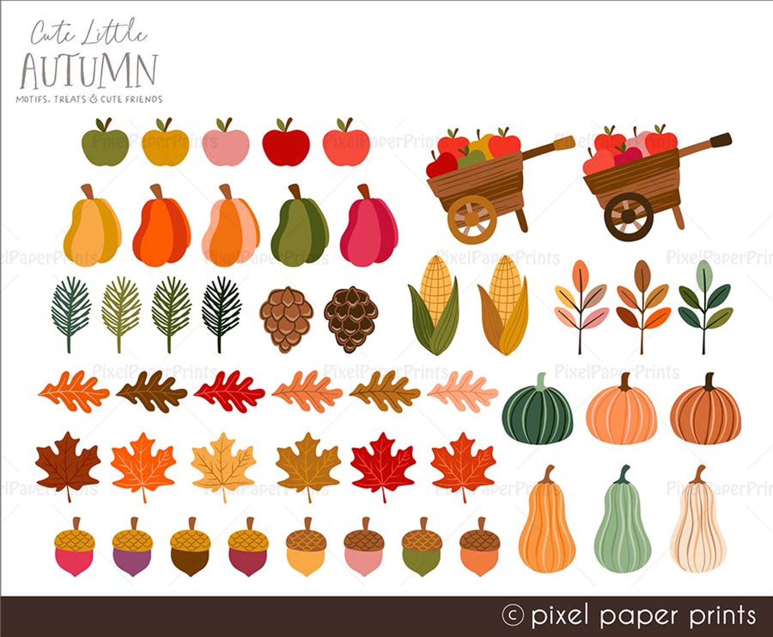 Fall Clip Art - Cute Little Autumn Motifs and Cute Animals - Hygge ...
