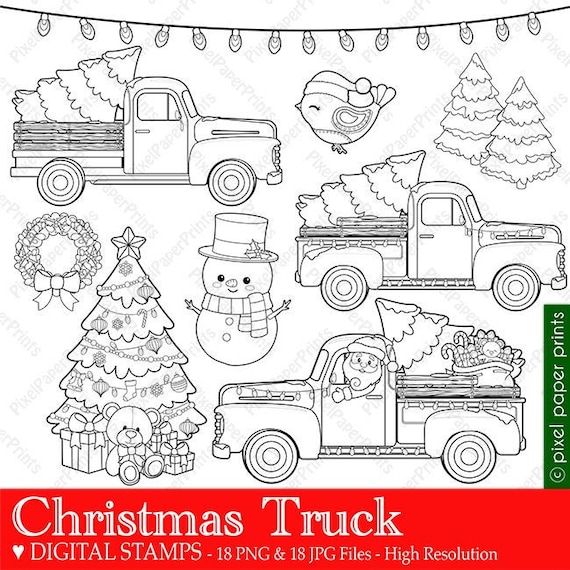 Christmas Truck Stamps - Digital Stamps - Christmas Line Art Il_570xn