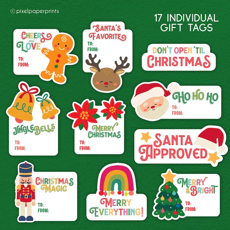 Printable Christmas Gift Tags - Cute Digital Gift Labels - Christmas ...