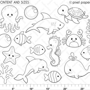 Sea Animals Stamps Digital Stamps Clipart image 2