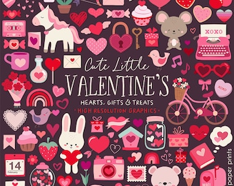 Valentine's Day Clipart - Cute little valentine's hearts gifts and treats - Digital images - Over 200 graphics - Clip art - Instant Download