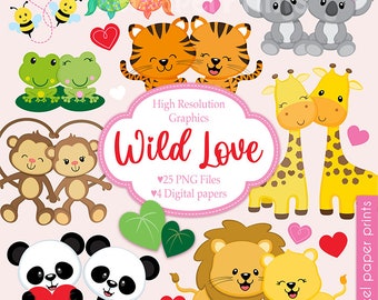 Valentine's Day Clipart - Cute Animal Couples - Digital Download - PNG Files - Printable - High Resolution