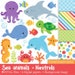 Sea animals clipart - Sea animals NEUTRALS - Clip art and digital paper set - Digital download