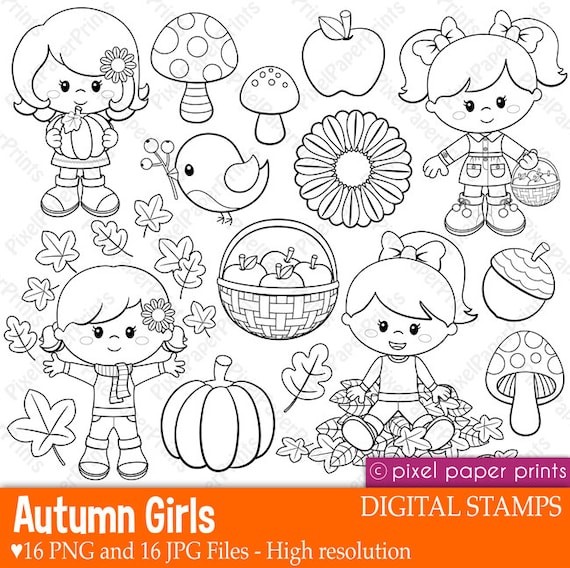 autumn girls digital stamps