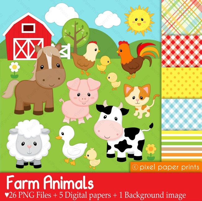 Digital Clipart Farm Animals Digital Paper and Clip Art - Etsy