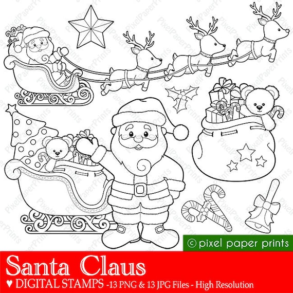 Santa Claus - Digital stamps set - Christmas clipart - Santa Claus line art Il_570xn