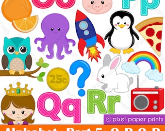 Alphabet Clipart  Part 5- ABC clip art - OPQR - School clip art - Digital Download