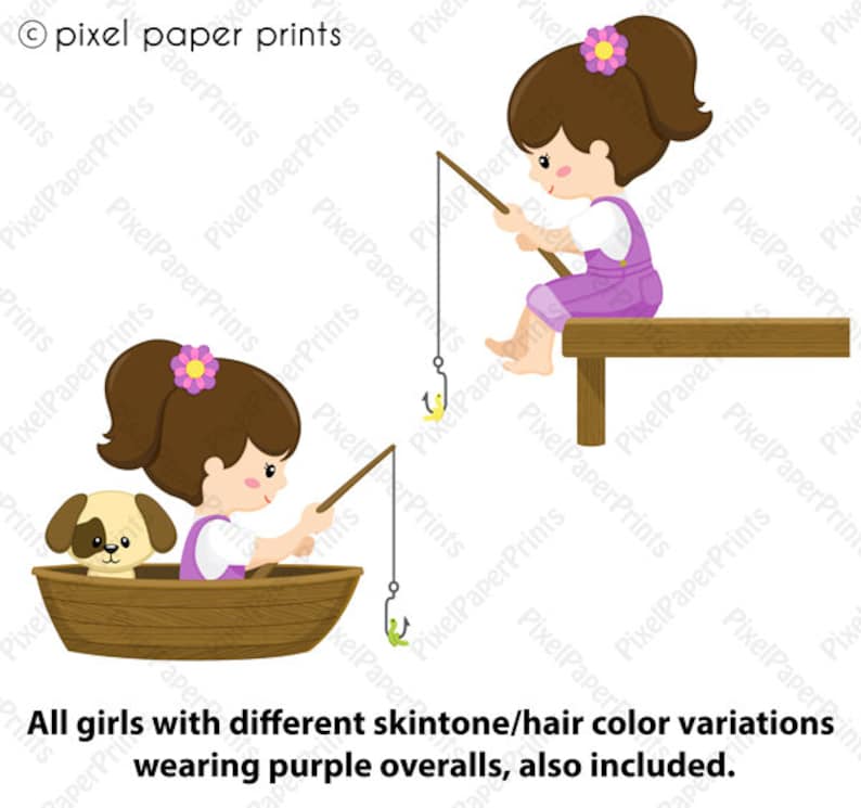 Gone Fishing for Girls Digital paper and clip art set Digital Download image 5