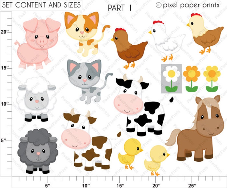 Farm clipart Farm Animals Clip Art Digital paper and clip art set Digital Download Printable image 3