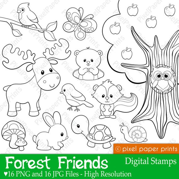 Forest Friends - Digital stamps Il_570xn