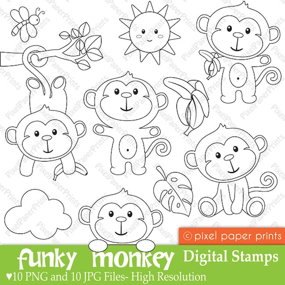 Funky Monkey - Digital Stamps Il_570xn