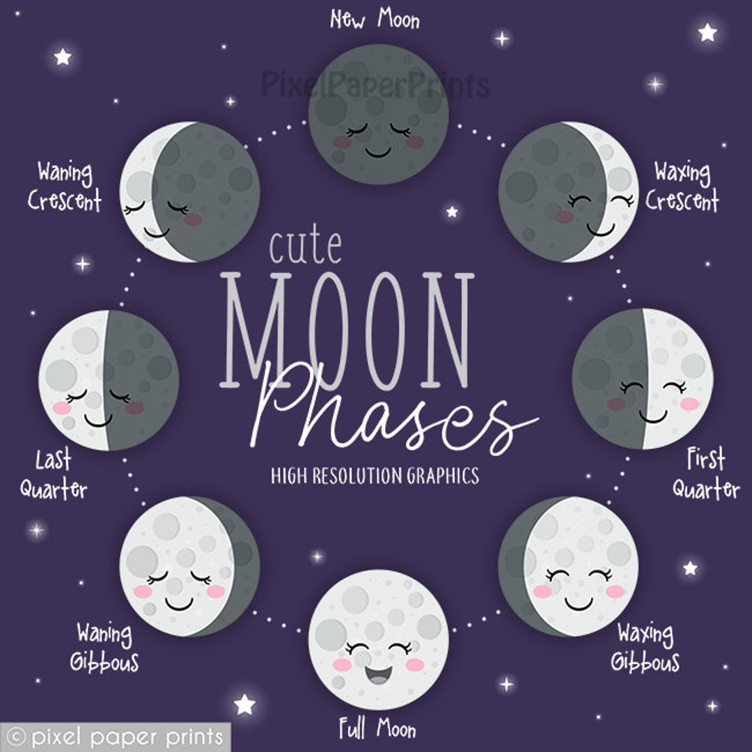 Cute Moon Phases Digital Download Moon Clip Art Moon Cycle Clipart Digital  Stickers Instant Download -  Canada