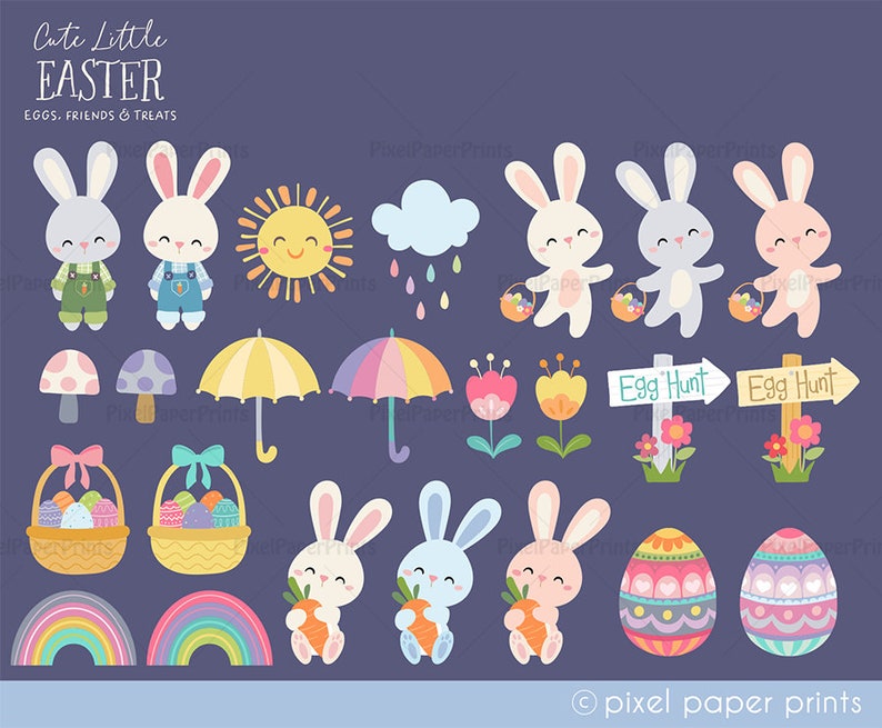 Easter Clipart Cute Little Easter Over 200 Easter graphics Clip art set Digital Download PNG Format image 2