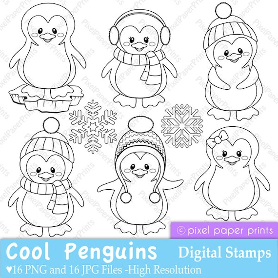 Cool Penguins - Digital Stamps - Digital download Il_570xn
