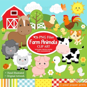Farm Animals Clipart PNG, Cute Farm Animal PNGs, Printable Patterns for Crafts, Classroom and Kids Activities image 1