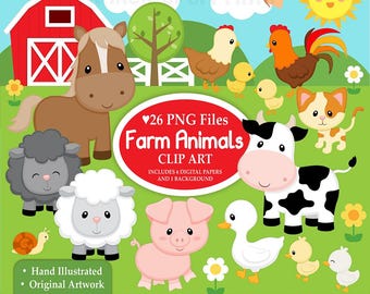 Farm Animals Clipart PNG, Cute Farm Animal PNGs, Printable Patterns for Crafts, Classroom and Kids Activities