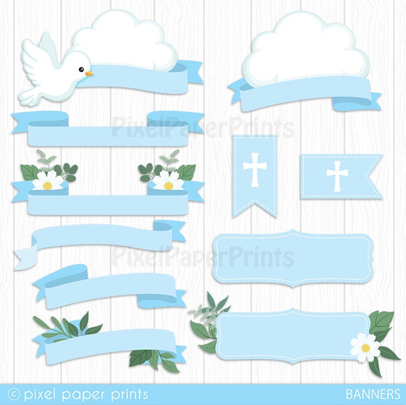 Baptism Clip Art BLUE Toolkit for designers Christening clipart Baby boy Over 80 elements included Digital Download Printable image 8