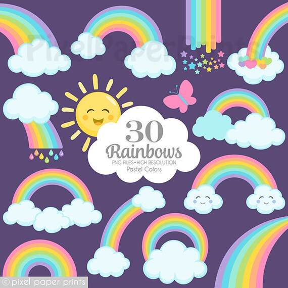 Just Rainbows - Pastel colors rainbow clip art - Digital Clip art - Digital download Il_570xn