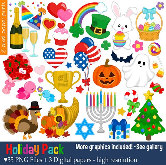 Holiday Pack - Clip art set - Holiday clipart - Calendar Clip Art - Digital Stickers - Digital download Il_570xn