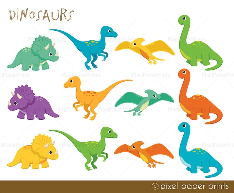 Dinosaur clipart DINOSAURS Clipart and Digital Paper Set Cute Dinosaur Clip Art Digital Download Printable image 2